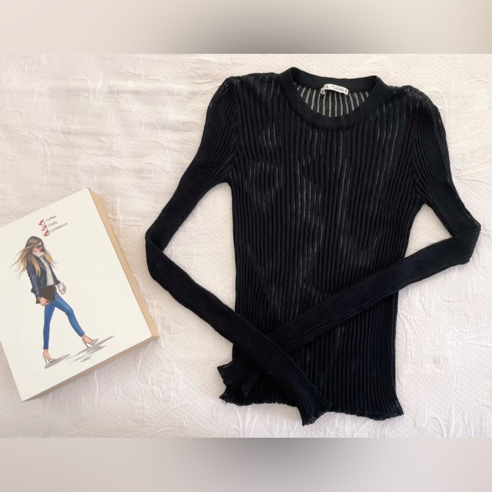 Zara Black Sheer Knit Top